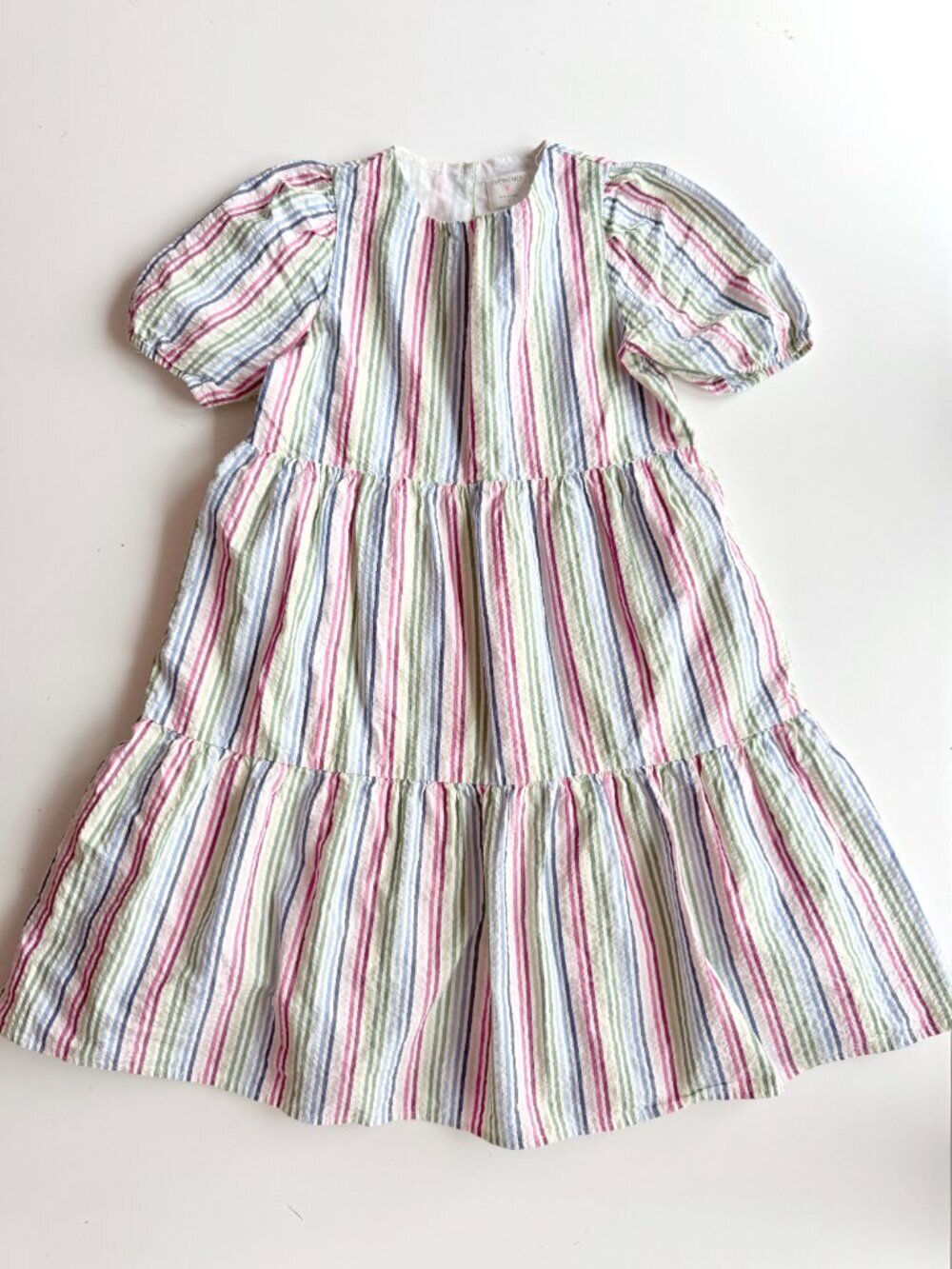 Girls' CREWCUTS J CREW Rainbow Striped Seersucker Tiered A-Line Dress, Size 8